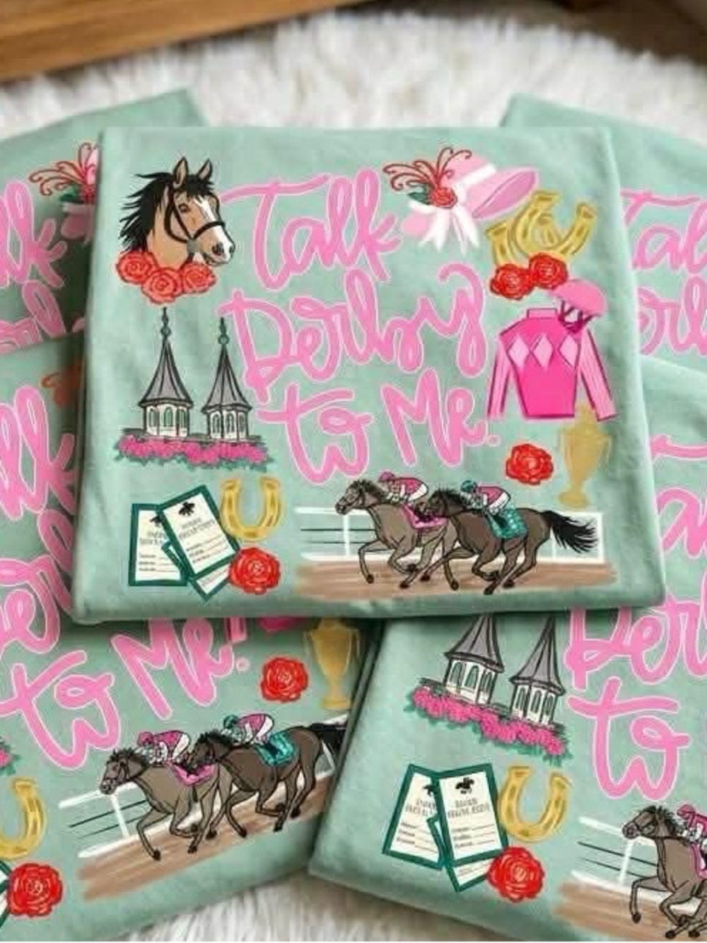 Mint Green 'Talk Derby To Me' Horse Racing Comfort Colors Graphic Tshirt